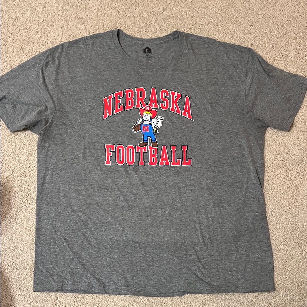 Athletic Gray Tee with Red Nebraska Huskers Football Print
